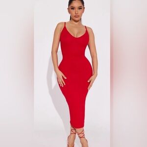 Coral red spaghetti strap fitted maxi summer beach dress medium